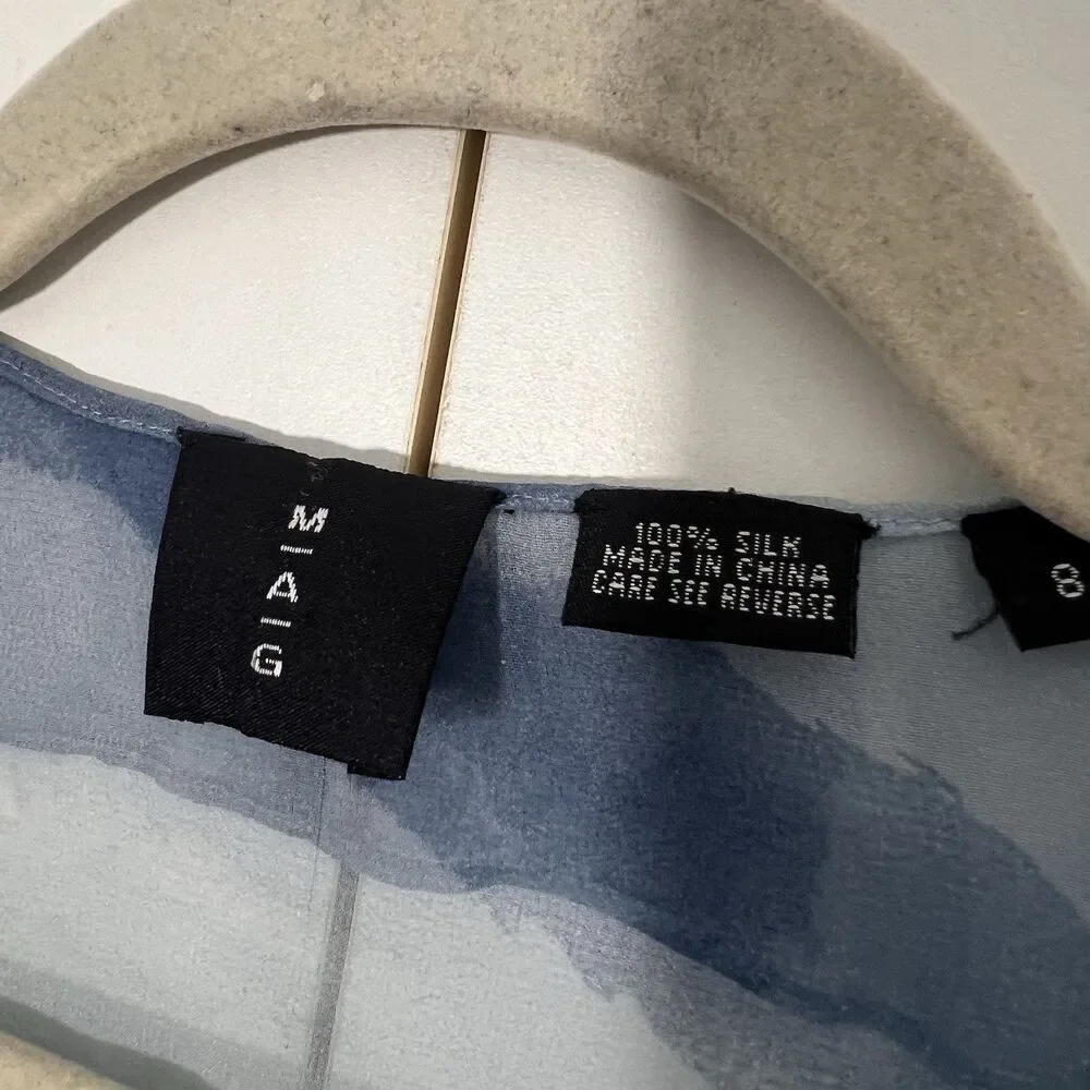 Mag Blouse Size 8 100% Silk Sheer Blue Ruffle Hem Feminine Whimsigoth Fairy - Picture 3 of 6